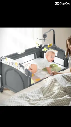 5 in 1, Bassinet Bedside, Pack and Play with Bassinet and Changing Table, Portable Travel Bassinet Toys & Music Box, Portable Travel, Dark Gray