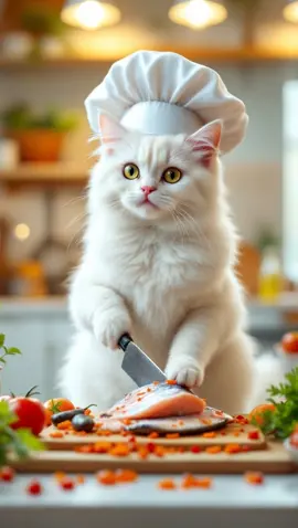 Cute Chef Cat is Preparing her Food 🐈😺  #cat #catsoftiktok #cats #catlover 