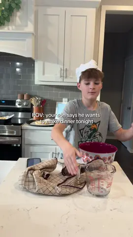 He said to give him some more dinner ideas 🤣 #middleschoolersbelike #middleschoolmom #momof3 #cookingwithkids #cookingwithcarson #momhumor 