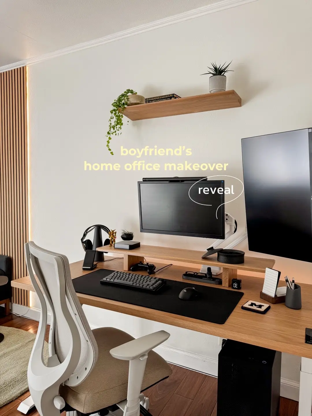 This space has transformed from a plain room solely for work into a cozy haven full of his passions. These were some key points that I focused on for this project:  🎮 He’s a software engineer and an avid gamer, so it was crucial to create a setup that works for both his work and play. 🪴 Create a designated cozy spot within the room where he can relax, nap and recharge. ✨ Take a blank space and fill it with things he’s passionate about— snowboarding, traveling, music, photography, etc. The most rewarding part? Watching him rediscover his love for photography and enjoy his favorite records while gaming. This project was all about turning a blank canvas into a space that truly feels like him. #homeoffice #homeofficedecor #officemakeover #homemakeover #desksetup #wfhsetup #GamingSetup #homedecor #homeofficeideas 