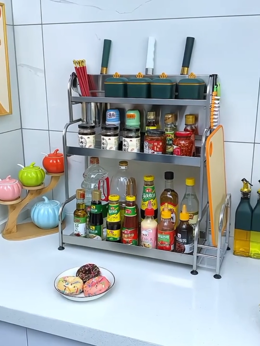 #spicerack #storagerack #rackorganizer #kitchenorganizer #condiments #dishrack #dishrackorganizer #kitchen #stainlesssteel #fyp 