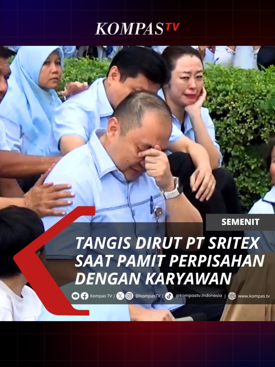 PT Sri Rejeki Isman Tbk (Sritex) resmi berhenti beroperasi mulai 1 Maret 2025 setelah mengalami pailit dan melakukan pemutusan hubungan kerja (PHK) terhadap ribuan karyawannya. Direktur Utama PT Sritex, Iwan Kurniawan Lukminto, tak kuasa menahan air mata saat berpamitan dengan para karyawan. ​​Simak berita lainnya di kompas.tv #SemenitKompasTV