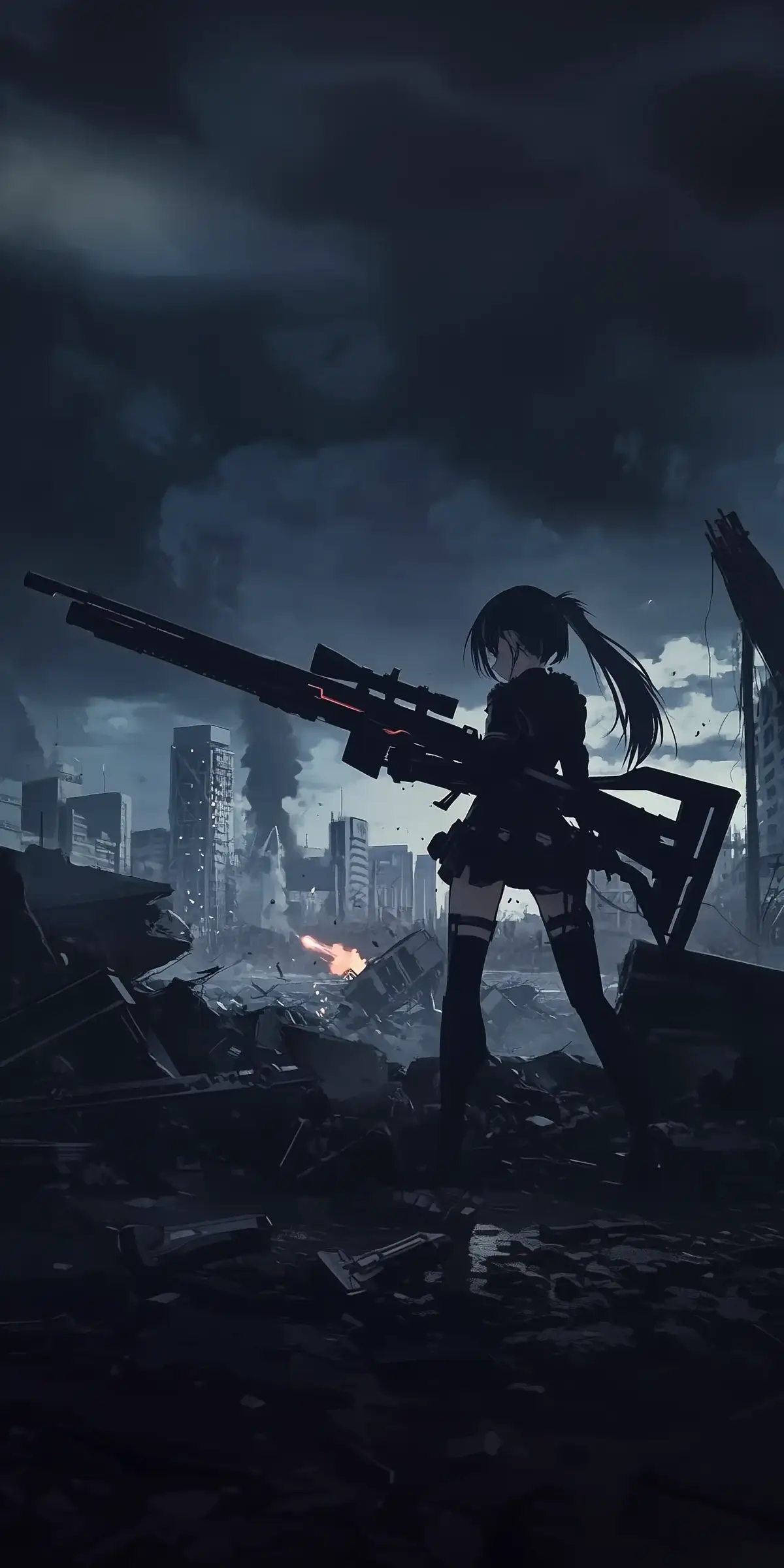 #aigenerated #ai #wallpaper #midjourney #anime #art #lonewolf #girl #lonelygirl #warriors #destroyed #city 