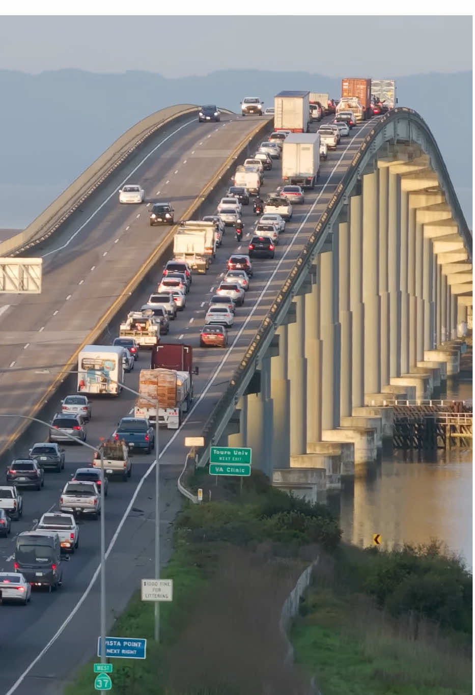 Morning commute on the HWY 37 bridge over the Napa River in Vallejo. The sheer curve has always amazed me. . . . #sanfrancisco #hwy37 #napa #bridge #fypシ #bayarea #california 