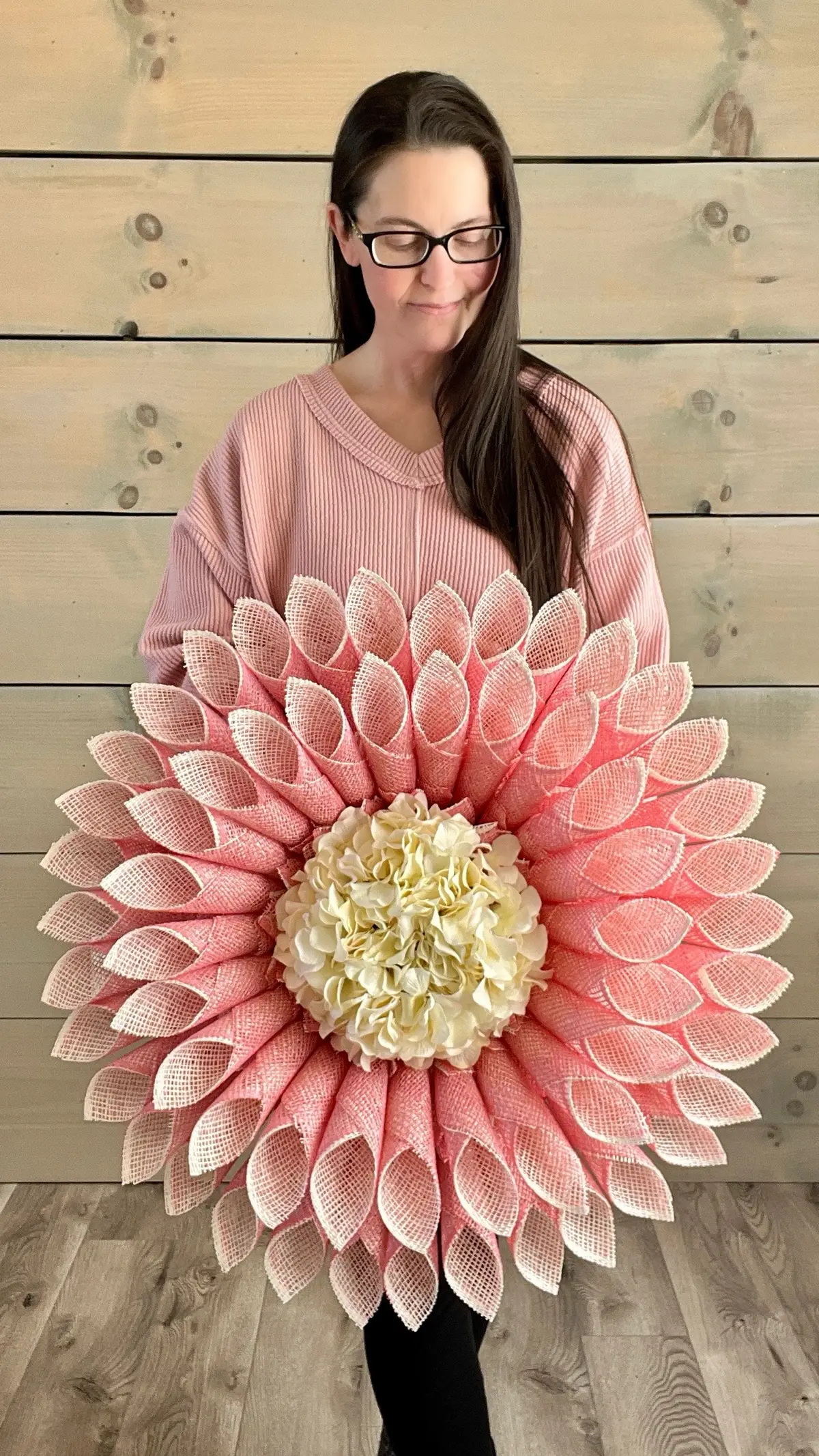 Spring is in full bloom with this gorgeous handcrafted cone petal flower wreath! This design is perfect for brightening your front door, entryway, or wall decor. Made with high-quality burlap in soft pink and cream tones and a stunning floral center, it adds the perfect touch of farmhouse charm to any space. Want to own this beauty? Grab it now in my Etsy shop! Love crafting? Join my tutorial group and learn how to create stunning wreaths like this yourself! Everything you need to find my shop and group is where you usually find it on my TikTok. #SpringWreath #HandmadeWreath #FarmhouseDecor #FrontDoorWreath #DIYWreath #WreathMaking #HomeDecor #HandmadeWithLove