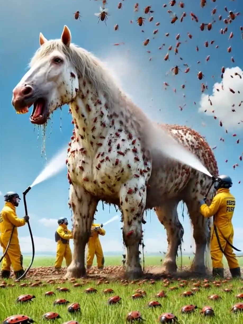 A million insects covered horse 😭 rescue team saved by horse #ai #horse #rescue 