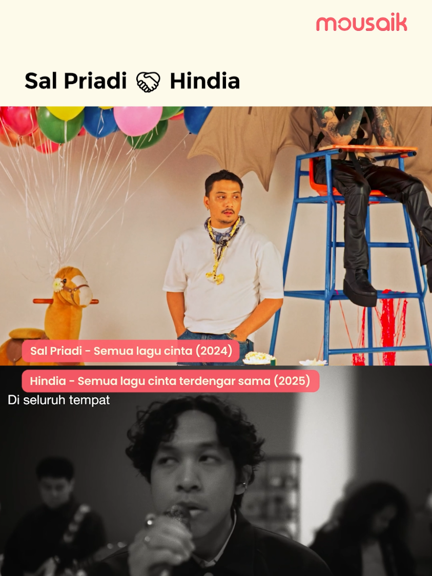 Sal Priadi 🤝 Hindia  Ada yang bergeleng kecil dan tersenyum tipis ngeliat 2 karya diatas?? 😏 #MOUSAIK #musikindonesia  @salpriadi_  @bukanwordfangs