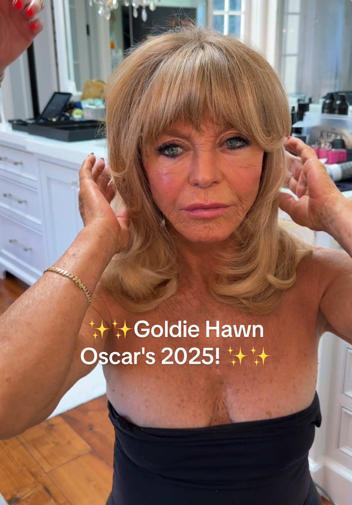 @Goldie Hawn Loved doing Goldie for the @The Oscars !! @Vanity Fair @Aolon @Parade @Kacey Welch  She wore one pack of Invisible Tape Extensions. #hair #goldie #goldiehawn #oscars #vanityfair #blonde #foryou #updos 