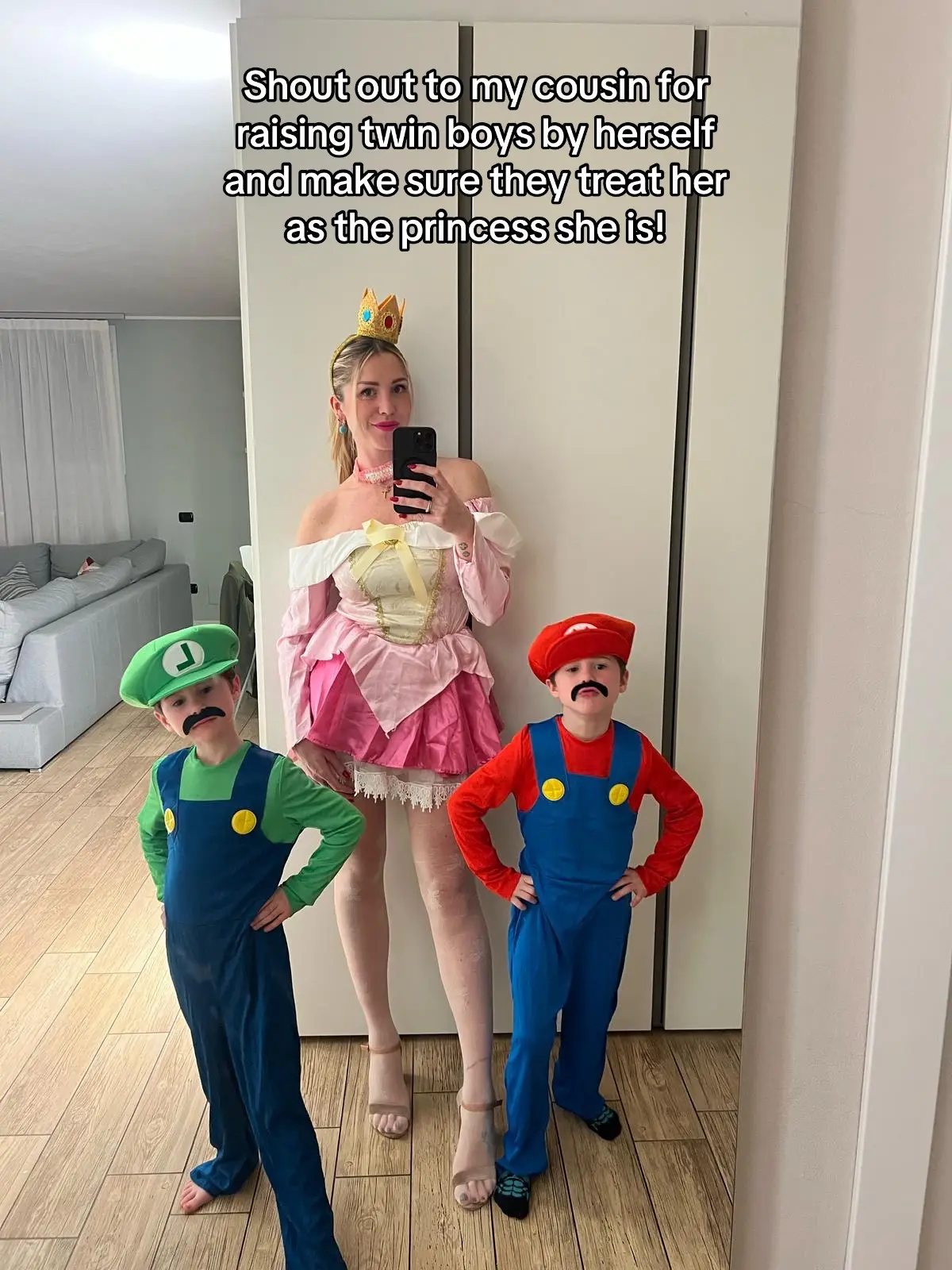 This princess is a mf accountan, who got her degree and worked while raising twin boys on her own. She is THE princess to her boys and a warrior to me!  #princesspeach #carnival #carnevale #mariobros 