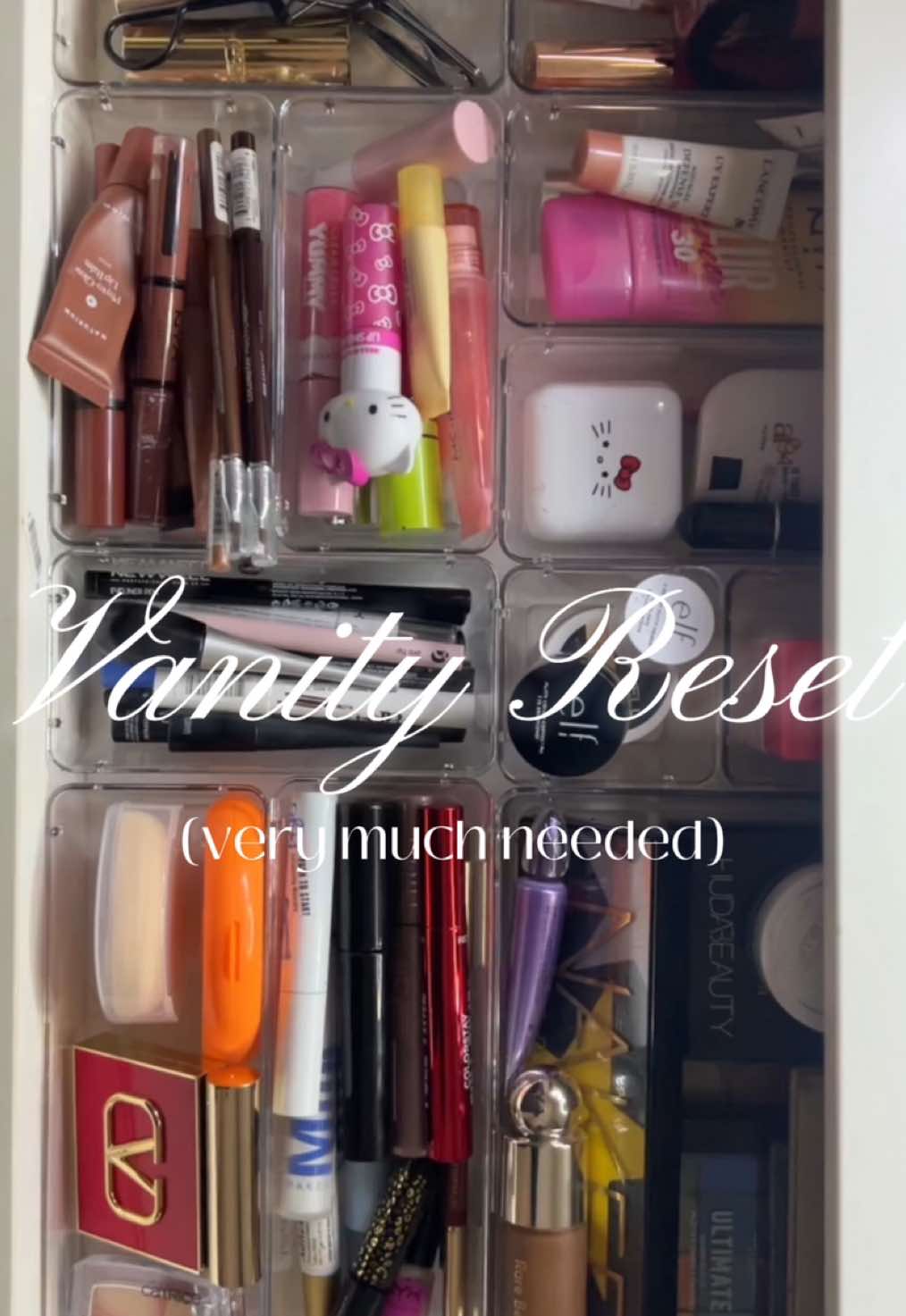 a very much needed vanity reset 💋💗 this isn’t even all of my makeup 🥲 if any brands would love to collab and send me another vanity im down 👀  - #makeup #vanity #vanitymakeup #organization #makeupcollection #makeupvideo #vanitytour #contentcreator #beautycontentcreator #makeupcontentcreator 