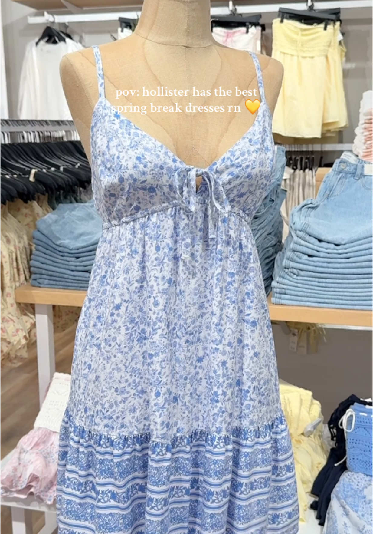 spring dresses have SPRUNG 🥰  online search codes ⤵️ babydoll mini dress: 359-5065-00177-108​ hollister sofia side-smocked eyelet maxi dress:  359-5069-00026-100 strapless crochet-style mix mini dress: 359-5236-00209-109​ yellow open back maxi dress: 359-5080-00034-808​ #hollister #springbreak #spring #dresses #newhollister 