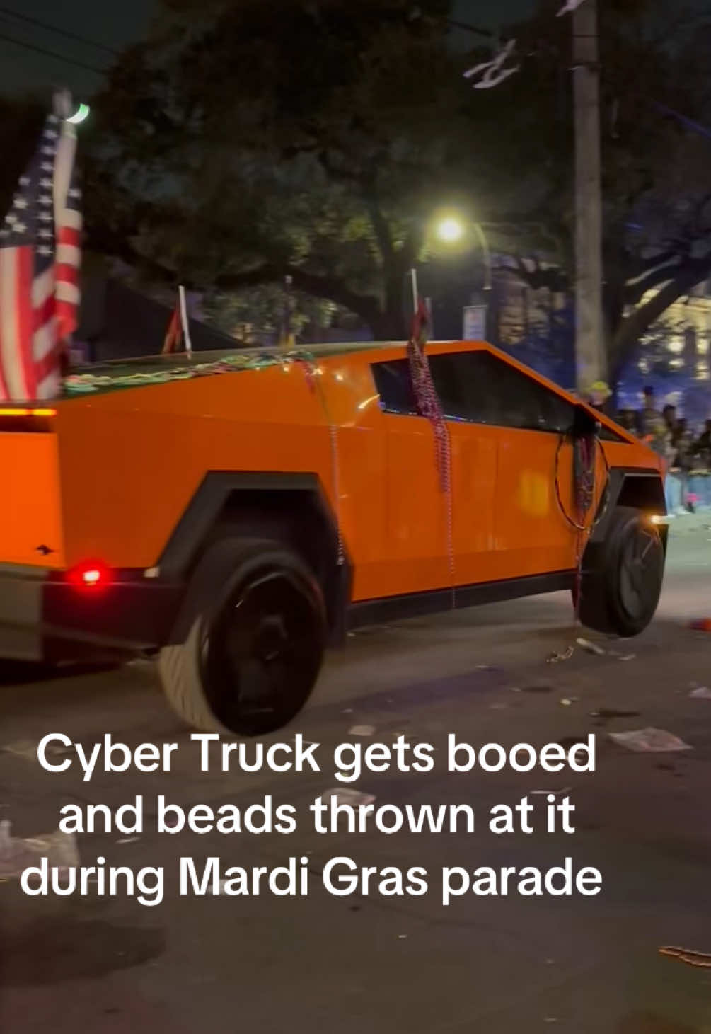 This happened to all of the Cyber Trucks at the Orpheus Parade in New Orleans #cybertruck #elonmusk #tesla #mardigras #mardigras2025 #neworleans 