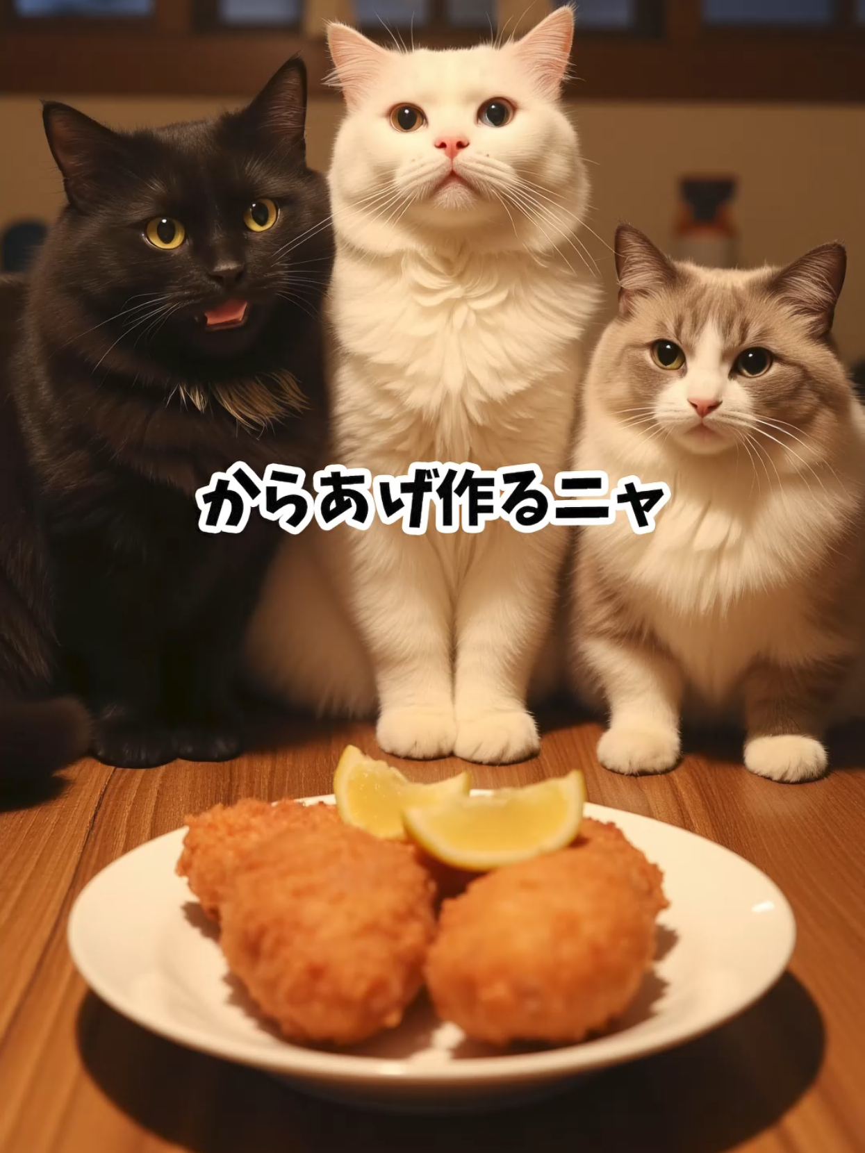 猫が唐揚げ作ってるけど…食べていいのか？🐱👀🍗 Wait… can cats cook?! Watch this feline chef make fried chicken! 👀🐱🍗 #猫 #唐揚げ #AIアート  #CatChef #FriedChicken #AIArt 