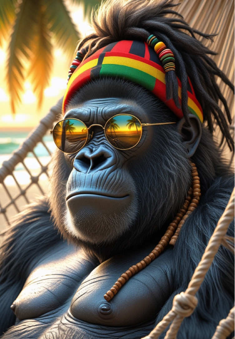 The gorilla is chilling 🦍 🏝️ | #ai #animalsoftiktok #foryoupage #gorilla 