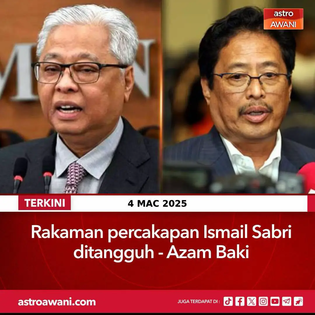 Proses rakaman percakapan bekas Perdana Menteri Datuk Seri Ismail Sabri Yaakob bagi siasatan kes rasuah dan pengubahan wang haram yang dijadual pada Rabu, terpaksa ditangguhkan kepada Jumaat ini. Perkara itu disahkan oleh Ketua Pesuruhjaya Suruhanjaya Pencegahan Rasuah Malaysia (SPRM), Tan Sri Azam Baki ketika dihubungi Astro AWANI pada malam Selasa. Jelas beliau, penangguhan tersebut dibuat susulan masalah kesihatan Ahli Parlimen Bera itu. Ikuti berita terkini di https://grid.astroawani.com/ #AWANInews