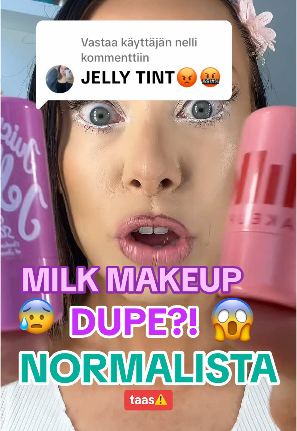 Vastaus käyttäjälle @nelli @NORMAL Suomi  DUPE VERSIO MILK MAKEUPILLE!?!TAAS?!?   MILK MAKEUP Cooling Water Jelly Tint Stick 28€  W7 Juicy Jelly Lip & Cheek Stain 4,40€ @W7Makeup #normal #normalsuomi #dupe #dupemakeup #creambronzer #creamblush #meikki #testataan #testivideo #meikkitesti #meikataan #meikkisuositus 