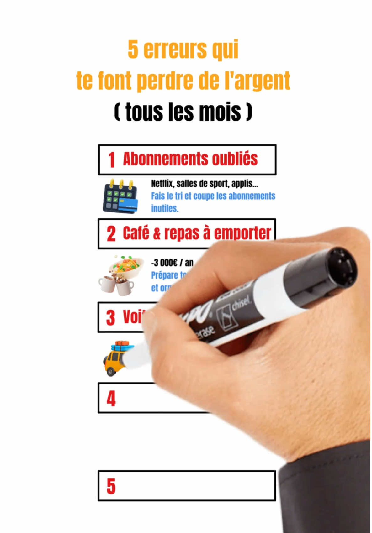 💸 5 erreurs qui te font perdre de l’argent chaque mois ! 🔥 Tu galères à économiser ? Peut-être que tu fais l’une de ces erreurs qui te coûtent cher sans même t’en rendre compte : 1️⃣ Abonnements oubliés 🎟️ Netflix, salle de sport… Fais le tri et stoppe ceux que tu n’utilises plus ! 2️⃣ Cafés & repas à emporter ☕ 3 000€ envolés par an ! Prépare ton café et tes repas chez toi. 3️⃣ Voiture neuve 🚗 -30% de sa valeur dès la sortie du garage. L’occasion, c’est souvent plus malin. 4️⃣ Vêtements tendances 👕 La mode passe, mais ton argent ne revient pas. Investis dans des basiques intemporels. 5️⃣ Loterie & jeux de hasard 🎰 Statistiquement, c’est une perte assurée. Mets cet argent ailleurs ! 💡 Évite ces erreurs et ton compte en banque te remerciera ! 📈 📩 Tu en fais encore certaines ? Dis-moi lesquelles en commentaire ! 👇 🔔 Abonne-toi pour plus d’astuces financières ! 🚀 🔹 #Finance #Économie #Argent #Investir #Épargne #Mindset #GérerSonArgent ⚠️ Ceci n’est pas un conseil en investissement. Investir comporte des risques, faites toujours vos propres recherches.