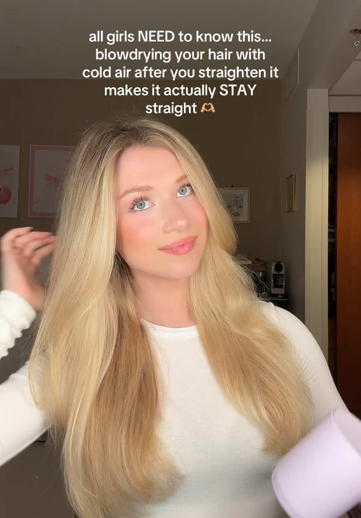 i swear it makes your hair so much shinier and silkier I loveeee it 🤍 #hair #hairtok #hairstyle #hairtutorial #blowout 