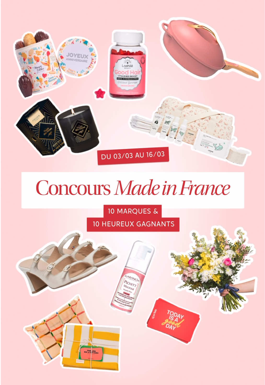 CONCOURS MADE IN FRANCE 🇫🇷 Nous organisons un concours Made in France avec 10 marques françaises (comme nous) ! 🇫🇷 🎁 10 lots, 10 gagnants et un total de 896 € de cadeaux à remporter… Vous avez encore plus de chances de gagner ! 🤗 Parmi les marques participantes, retrouvez @My Little Box @Joone Paris @BOCAGE @Lashilé Beauty @Maison Colibri @Laboratoire Garancia @Monsieur Marguerite 💐 @Spartootok @COOKUT  Pour tenter votre chance, cliquez sur le lien dans la bio ! 🤭 Bonne chance à toutes et à tous ! 👀  #myjoliecandle #mjc #concours #madeinfrance 