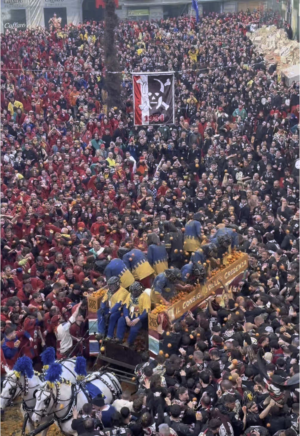 Pazzesco ultimo Carro in Piazza di Città 😳 #ivrea #orangebattle #carnival 