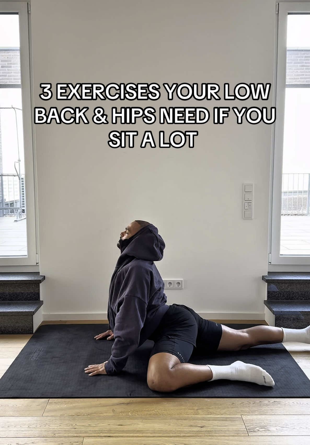 Low back pain and stiff hips? Try these 3 exercises to improve hip mobility. Don’t worry.. sitting itself usually isn’t the issue; the lack of movement is. That’s why I’ve created easy-to-follow mobility routines you can do anytime, any day. #lowbackpain #mobility #movement #hips #hipmobility   