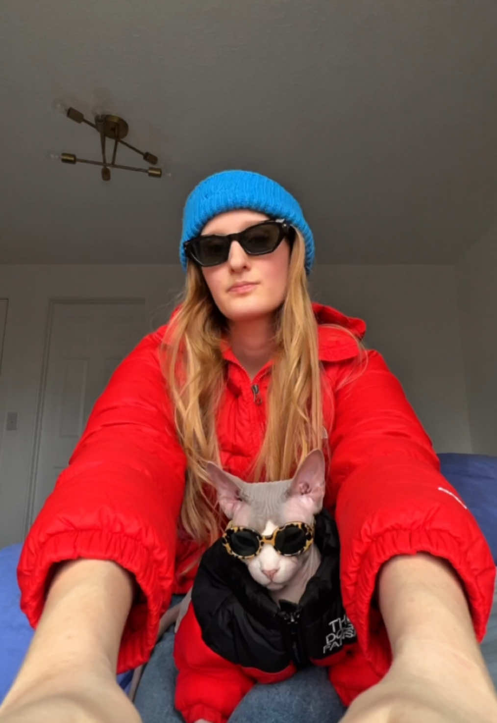 Wait, you don’t color coordinate outfits with your cat? #sphynx #pets #fashion #colorful #catsoftiktok 