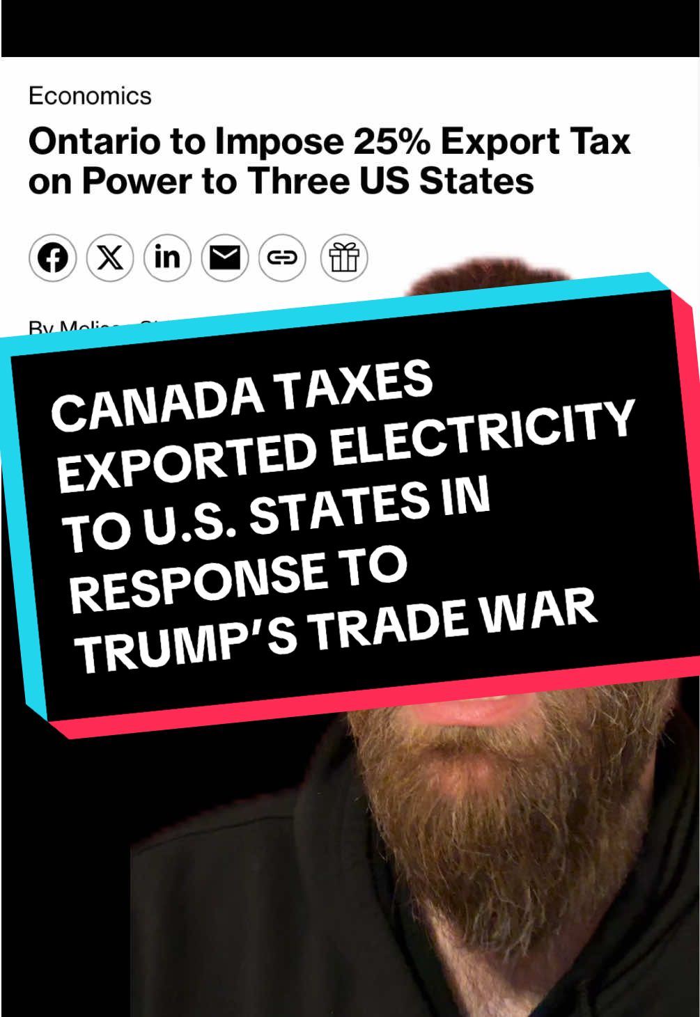 Trump Launches Trade War Against Canada, who responds by taxing exported electricity to the states. #fyp #trump #canada #share 