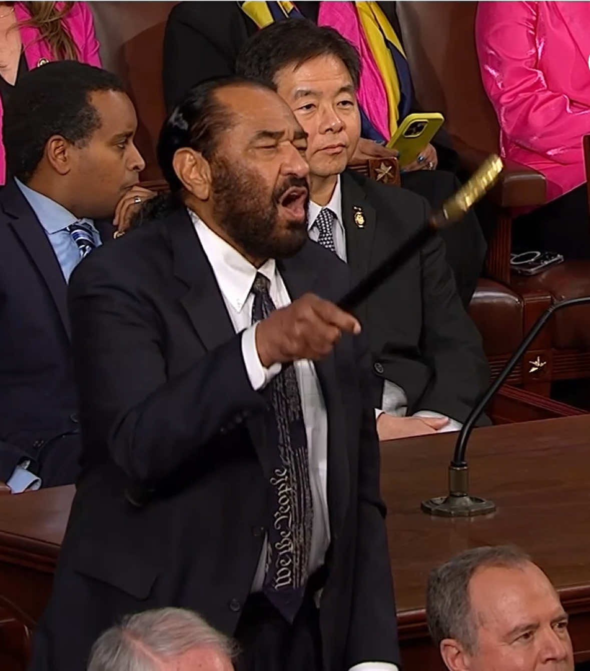 Rep. Al Green (D-TX) was escorted from the House chamber on Tuesday night after standing and heckling President Trump shortly after he began his address before a joint session of Congress.   Watch more at c-span.org #algreen #trump #congress #cspan 