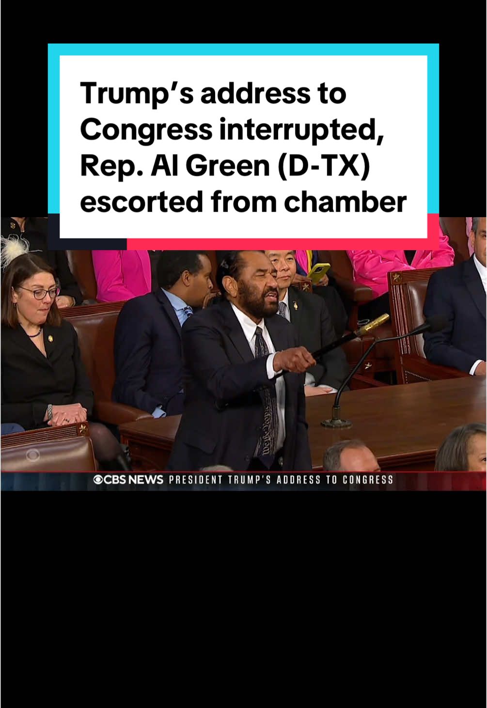 Democratic Rep. Al Green of Texas was escorted from the chamber after he heckled President Trump's joint address to Congress and refused to comply with directions to be quiet and sit. House Speaker Mike Johnson warned raucous Democrats to be quiet before Green was escorted out. When Green declined to take his seat as Johnson asked, Johnson directed the sergeant at arms to restore order and 