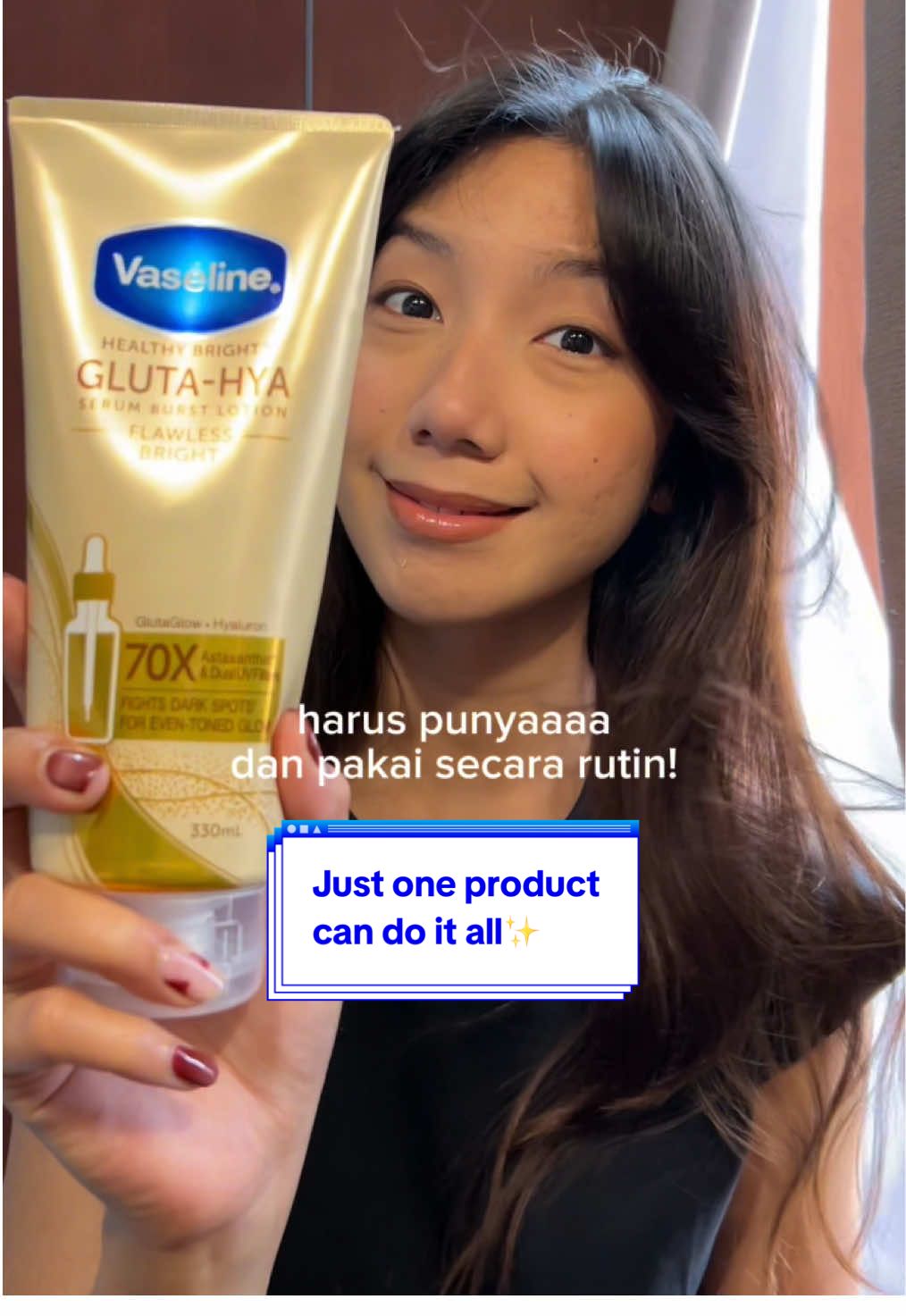Dark spots? Dry skin? No worries! ✨ Just one product can do it all! 💖 Vaseline Gluta-Hya Flawless Bright helps fade dark spots and provides deep hydration for soft, glowing skin! Try it now and feel the difference! ✨ #vaseline #bodycareroutine #bodylotion #vaselineglutahya #bodyserum 