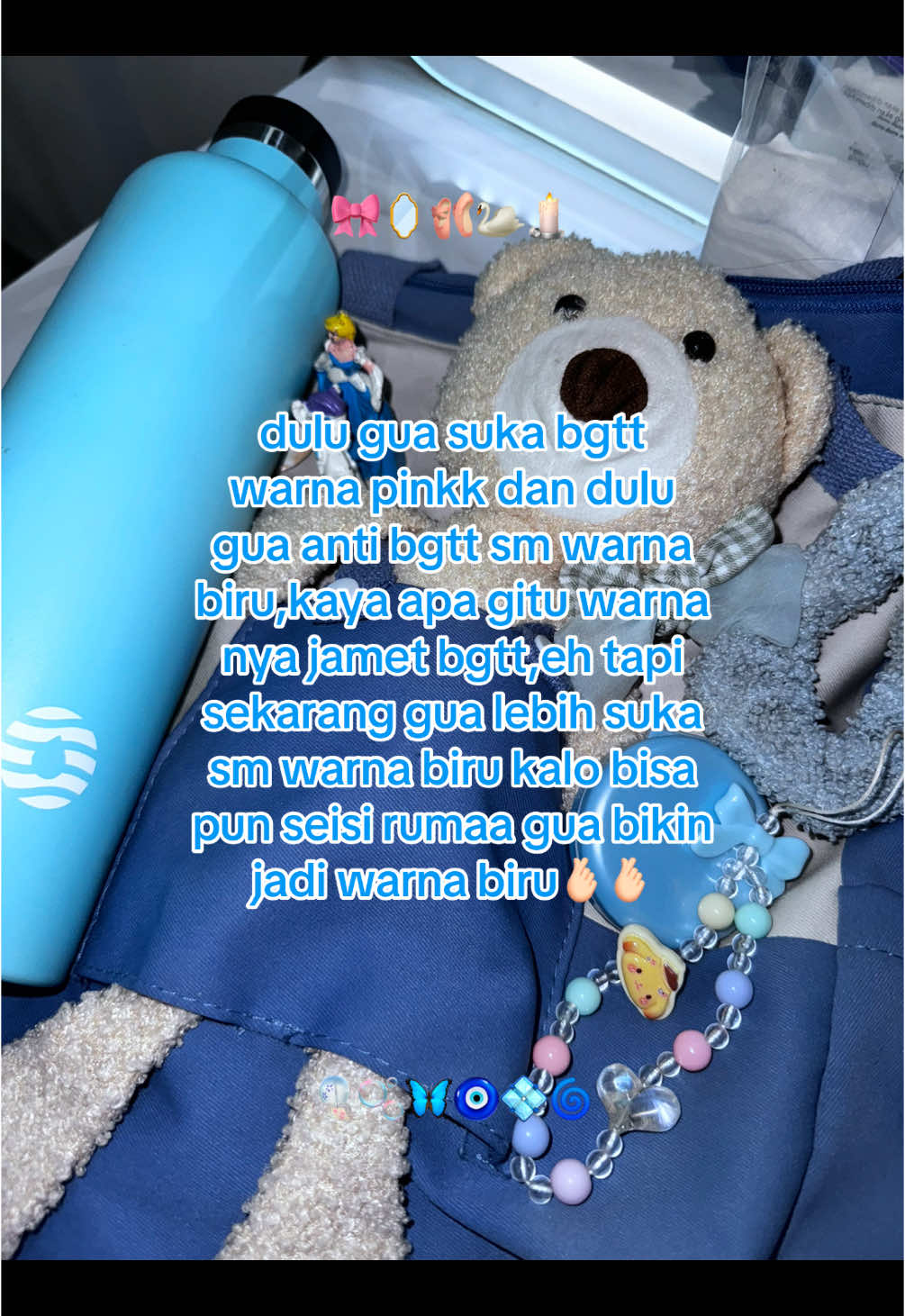 req: @)= jejefy :33 🤸🏻‍♂️ #quotes #katakata #blue #ppink #pink #laut dua combo kesukaan ku🦕🎀