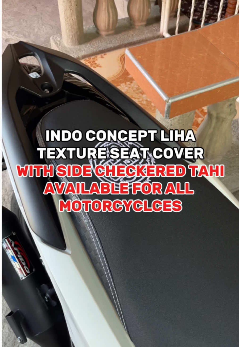 INDO CONCEPT LIHA TEXTURE SEAT COVER WITH SIDE CHECKERED TAHI AVAILABLE FOR ALL MOTORCYCLES #seatcover #lihaseatcover #racingseatcover #lihatextureseatcover #hondaclick #v3 #seatcoverformotorcycle #indoconcept🇮🇩 #indonesianseatcover #indonesiancover  