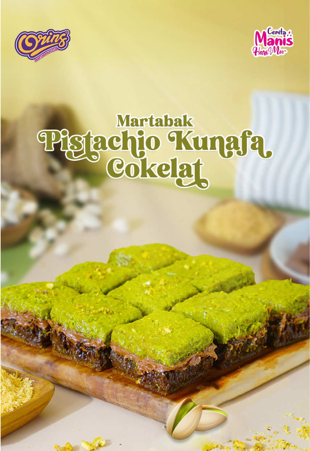 Calling all Cokelat Dubai Lovers! 🗣️ Martabak Pistachio Kunafa Cokelat kini sudah tersedia di SELURUH OUTLET @martabakpizzaorins di Jabodetabek dan Bandung 💚 Mulai dari 61rban aja, kamu udah bisa nikmatin kemewahan pistachio premium, kunafa dan adonan dark choco yang lembut dalam setiap gigitan.  Yuk order dan cobain sekarang! 😉 #martabakpizzaorins #coklatdubai #pistachio #kunafa #tajil #iftar #promoramadhan #jelajahramadan 