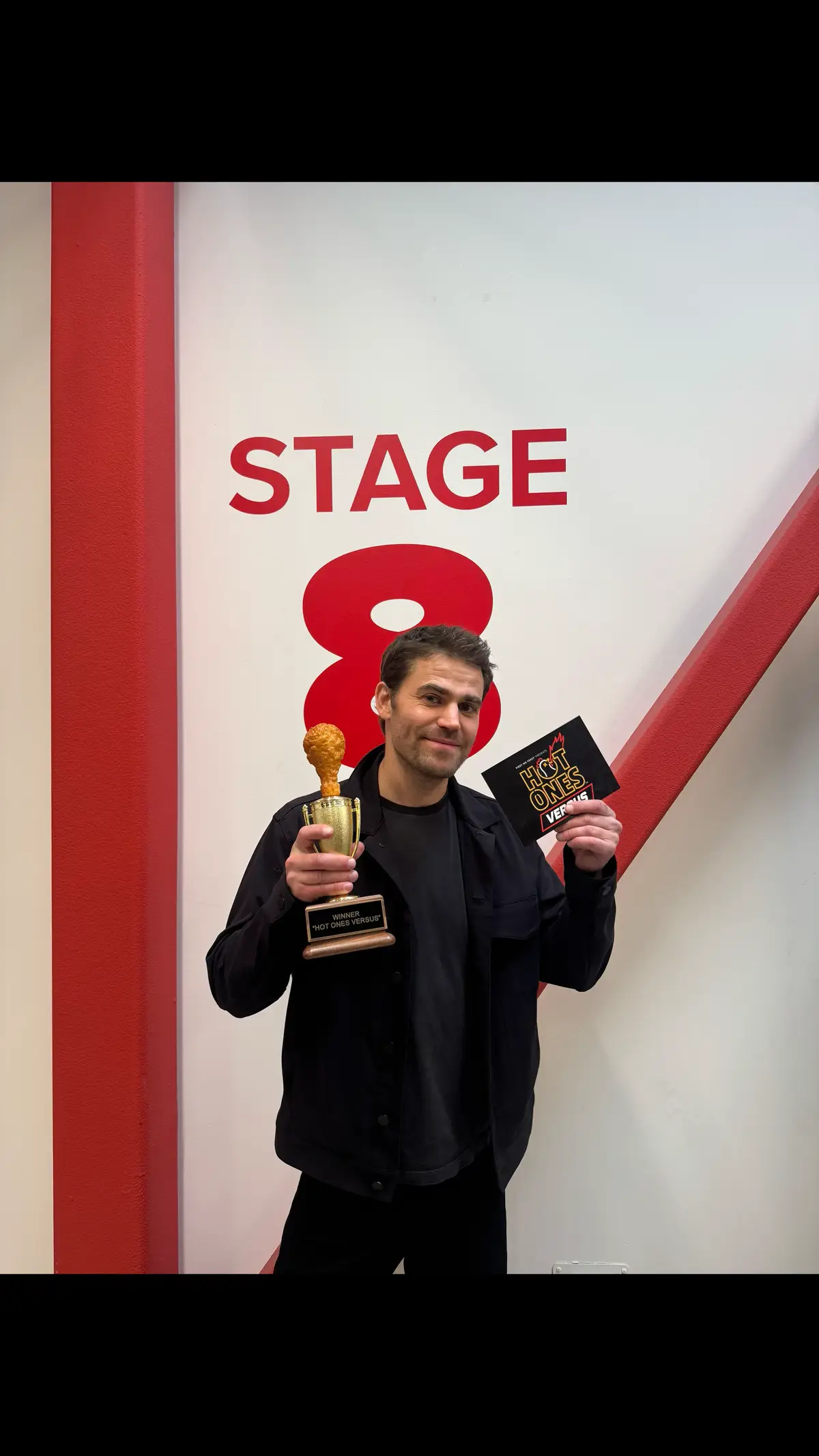 Congrats @Paul Wesley on your Hot Ones Win @Firstwefeast. He may never taste food again, but at least he has this trophy. 