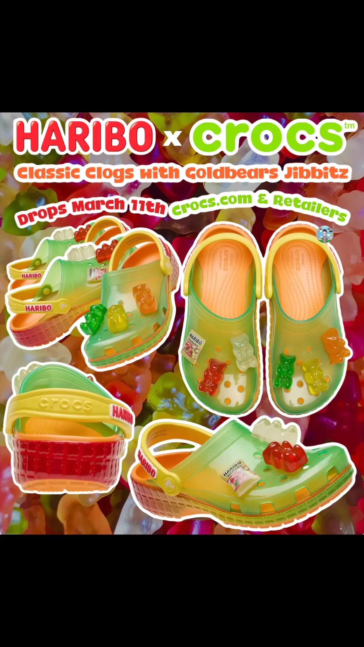 HARIBO teamed up with Crocs for limited-edition Haribo Classic Clogs. The Clogs resemble classic Haribo gummy candy we all love, including (my fav) Goldbears Jibbitz.🐻 👟Available in both Adults and Kids sizing at a retail of $54.99-$69.99. Goldbears Jibbitz charm pack will also be available to add to any Crocs for a retail of $19.99. 📲Drops on March 11th at Crocs.com. 🛒Also available at select retailers and wholesale partners on March 11th.  (News/Image::Crocs) Thoughts👇🏻 #crocs #haribo #foodvlog #crocsharibo #haribocrocs #snacks #mensfashion #fashion #sneakertok #crocstok #breakingchubbylittlenews #teamchubster #exclusive #FoodTok #foodtiktok #Foodie #cool #aaeesome  #gummybears @Crocs 