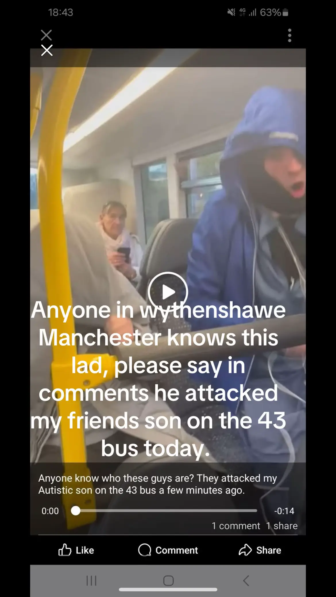 If anyone in south manchestet knows this horror please say in the comments. He was on the 43 bus this afternoon attacked my friends autstic son on the bus. What is wrong with kids ?? #manchester #wythenshawe #bus #help 