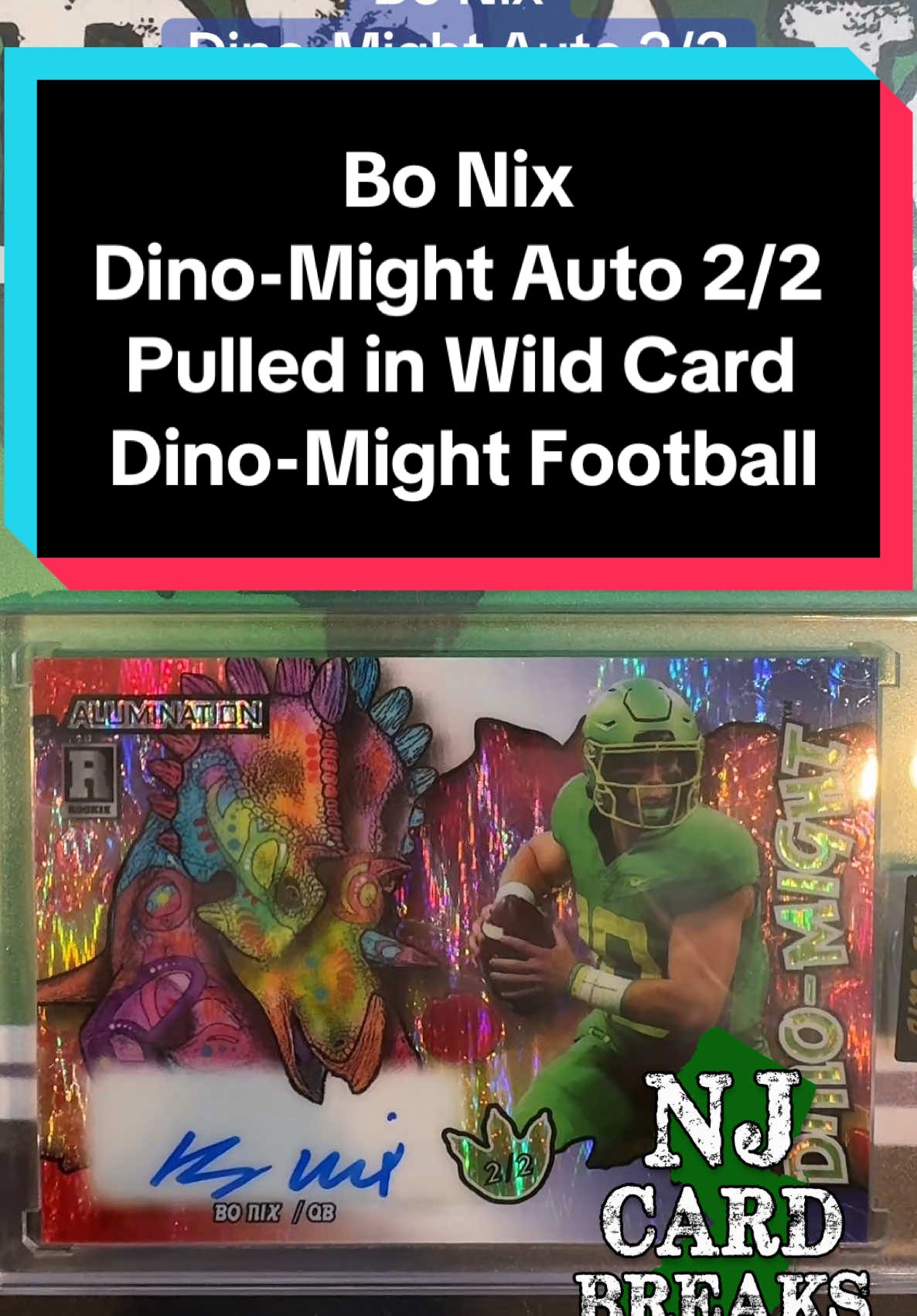 Bo Nix Dino-Might Auto 2/2 Pulled in Wild Card Dino-Might Football #bonix #denverbroncos #nfl #footballcards  #sportscards #fyp #whodoyoucollect #topps #paniniamerica #rookie #rpa #sportscardsinvesting #sportscardcollector #sportscards101 #cardbreaks #ripandship