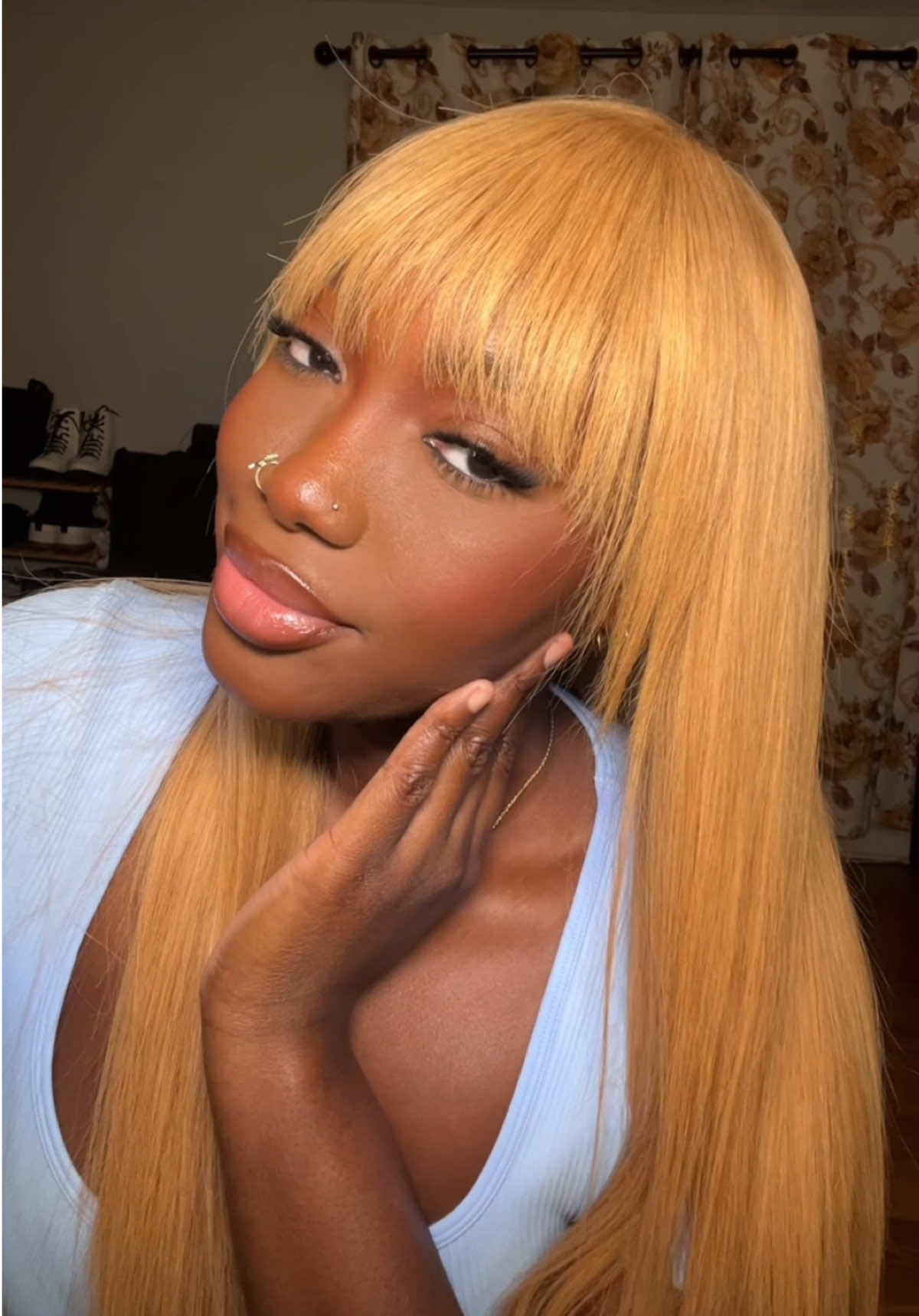 @ILIKEHAIR Honey Brown Hair Wig Put On & Go with Bangs 22” 😍 Link in bio❤️ #ilikehairwig #honeybrownhair #bangs #wigwithbangs 