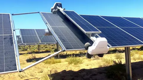 🤖✨ You won't be surprised by a robot vacuum, but check out this one designed for **Solar Panels**! 🌞🧹 By keeping the panels clean, it maximizes the efficiency of clean energy generation and works even in remote, depopulated areas. 🌍⚡ #CleanEnergy #SolarTech #Innovation #Robotics #Sustainability #GreenTech #FutureOfEnergy #SolarPanelCleaning #EcoFriendly #techforgood 