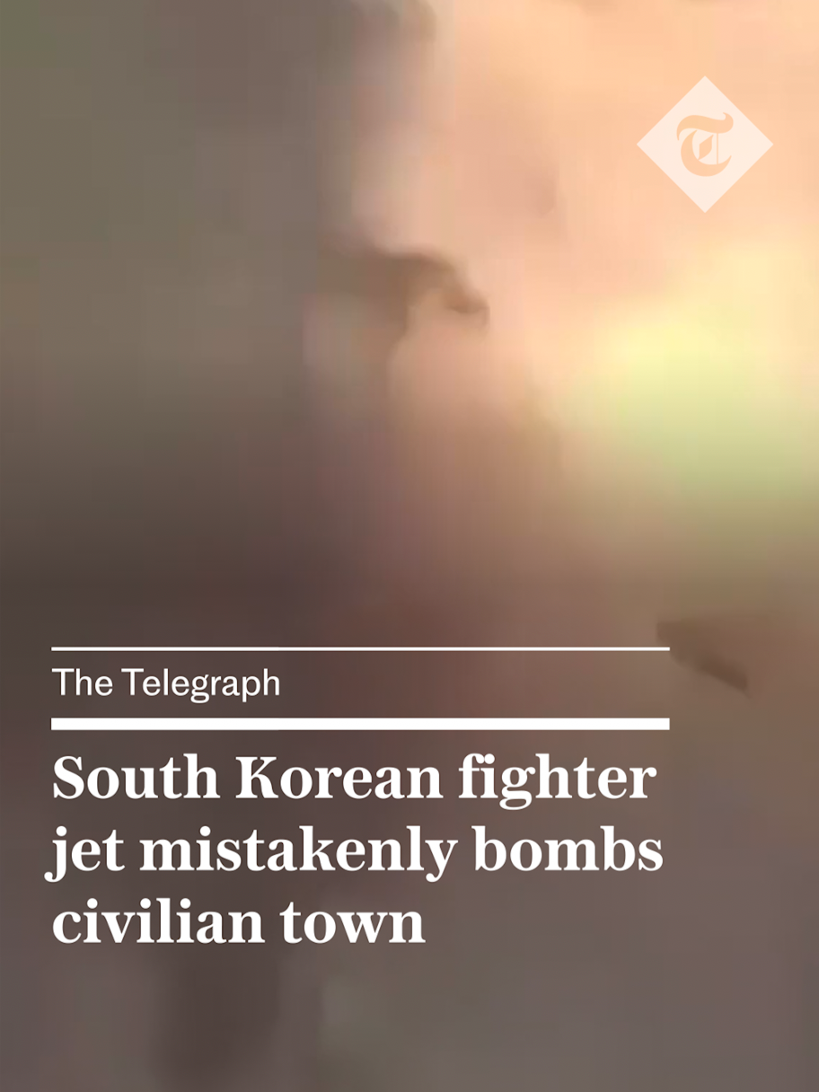 At least eight people were injured when a South Korean fighter jet accidentally dropped eight bombs on a town close to a firing range. Four civilians have sustained serious injuries, local emergency services reported. Two houses, a church and a number of vehicles were badly damaged when eight MK-82 bombs were dropped on the town of Idong by the Republic of Korea Air Force FK-16 Fighting Falcon aircraft. For more from #thetelegraph, click the link in our bio. 🔗 #southkorea #fighterjet