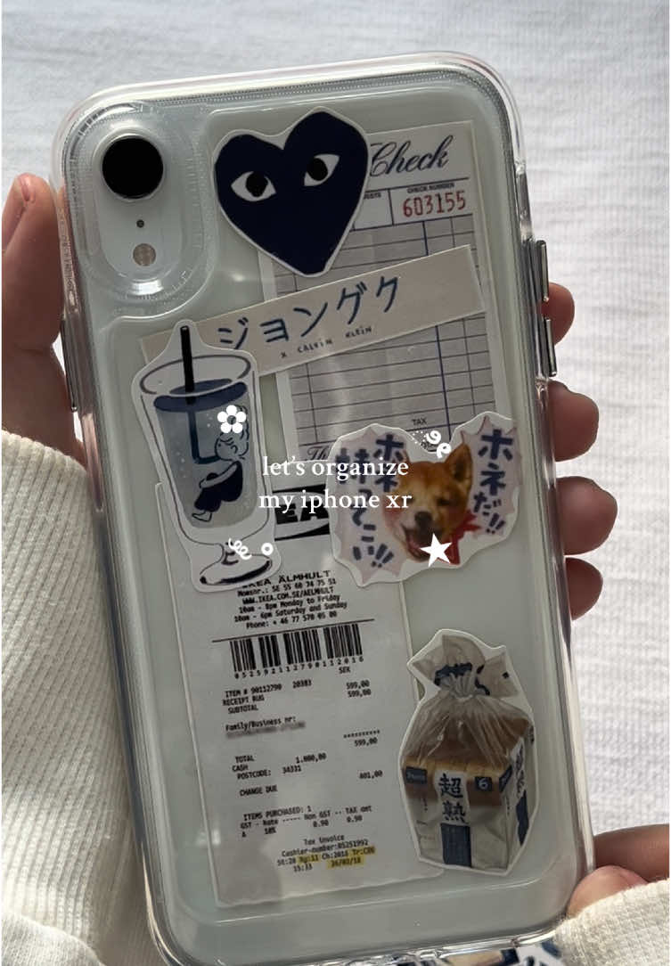 organize my phone again! 𓇼 ⋆. sticker nya beli di shopee bngeo.ppang .ᐟ #iphone #iphonexr  #organize #stickers #deco #juminocore #fypシ゚ #iphonecase #case #fypp 