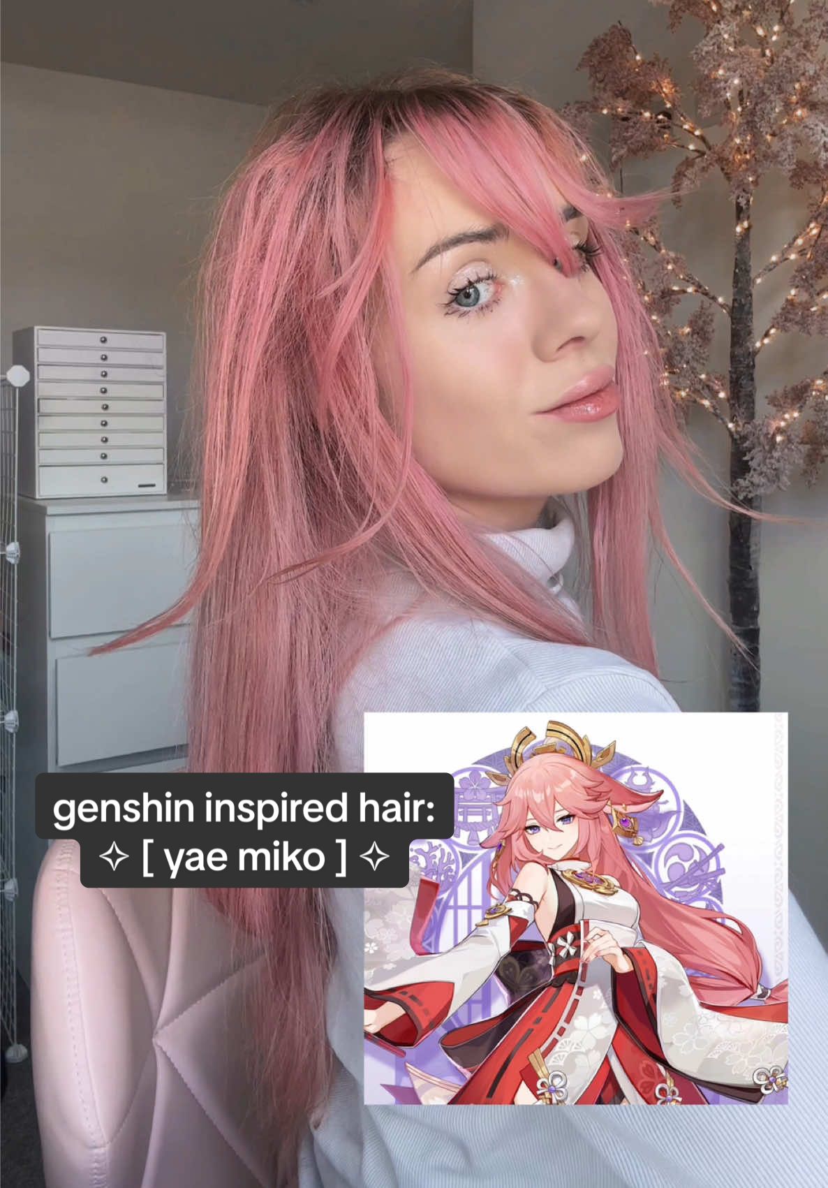 Replying to @𝓜ᥫ᭡. day thirty nine of genshin impact inspired hairstyles: yae miko! I finally got round to making my hair pink hehe #genshin #yaemiko #yaemikocosplay #genshincosplay ##GenshinImpact