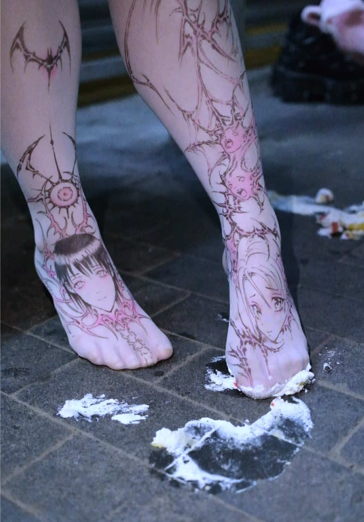 Layer 4) weird - Animecore Custom tights  I'm working on a series of hand drawn tights 🖤 Opinion ?😶‍🌫️ #custommade #animeart #kawaiigirl #animelover #animecore #webcore 