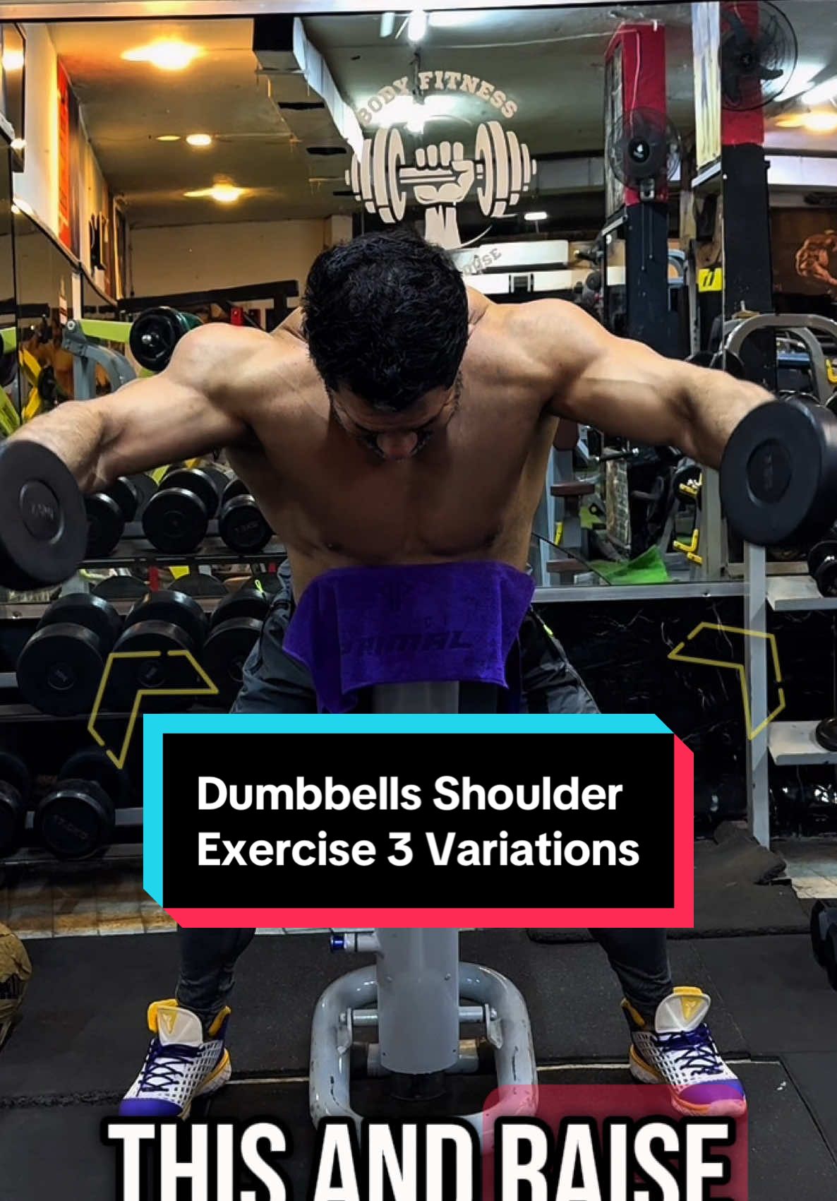 Dumbbell Shoulder exercise 3 variations target all heads of shoulders muscle. Using the bench gives greater isolation and more focus to the shoulder muscles. #dumbbellshoulderworkout #shoulderworkout #shoulders #gym #Fitness #muscle 