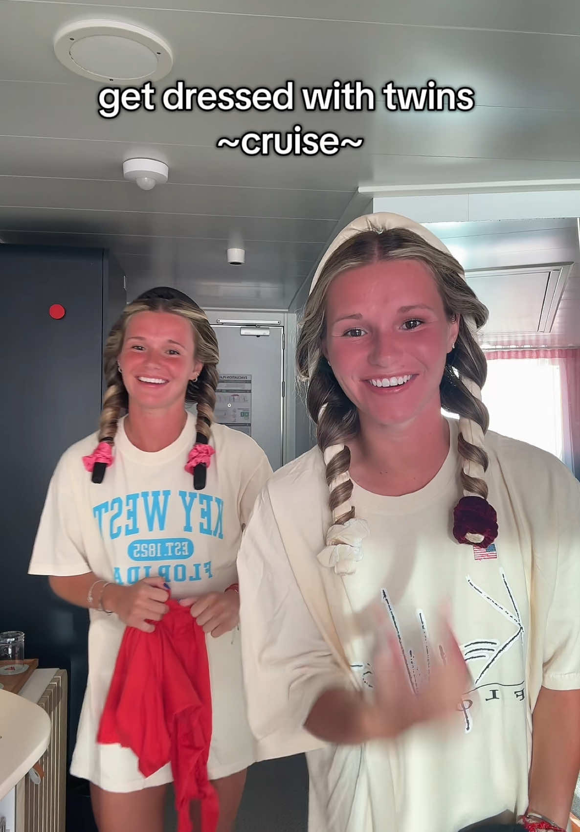 they take red night very serious here #gruw #grwm #twins #funny #cruise 