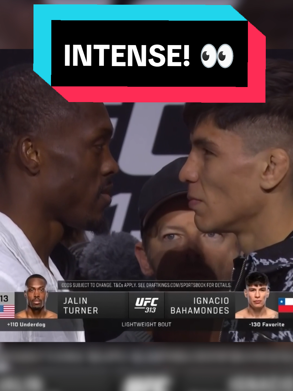 Jalin Turner and Ignacio Bahamondes face off! Jalin Turner and Ignacio Bahamondes face off ahead of their lightweight feature bout on the main card! 🔥 #UFC313 #UFC #MMA #FaceOff 