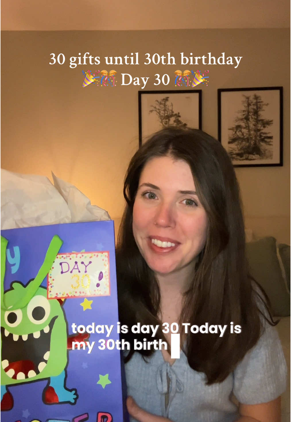 My mom surprised me with a birthday gift countdown this year: a gift from different family members every day for 30 days leading up to my 30th birthday! 🎁 ❤️ I have felt so loved and spoiled by my family leading up to my birthday today! today is the grand finale: day 30! #birthdaysurprise #birthdaygift #creativegifts #giftideas 