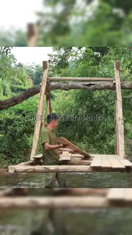 (P2) Build an Amazing Shelter Cabin on the Water #bushcraft #build #camp #camping #survival #shelter #Outdoors #outdoor #viralvideo #fyp #construction #wildlife #shorts