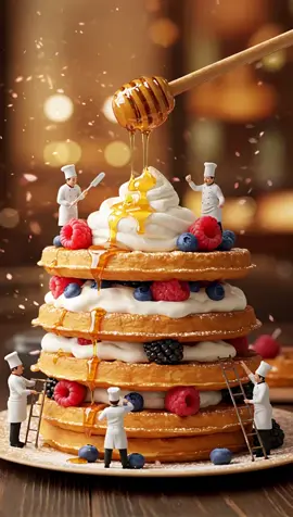 Miniature workers making a cake🥞 #miniature #miniatureworker #workers #ai #aiwork #aianimation #animation #honey #cake 