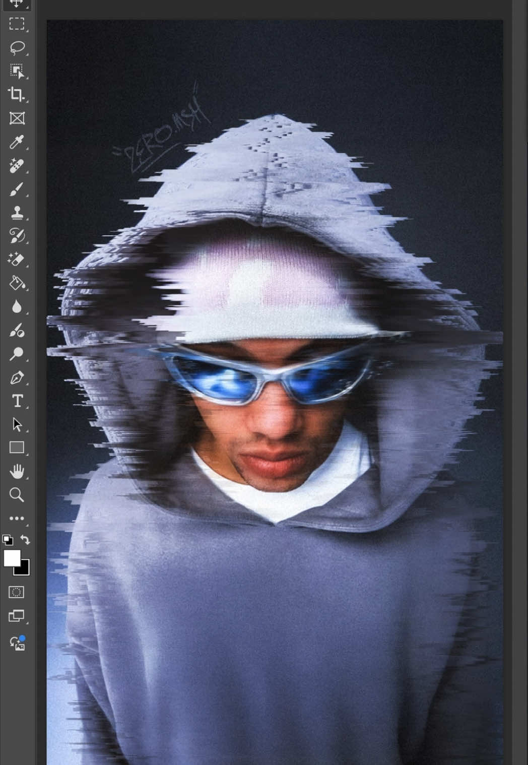 Glitch Effect Photoshop Tutorial  Here’s how I made this unique glitch effect in Adobe Photoshop.  Method by @zero.msh   STEP 1 Select your subject using the object selection tool. Once selected press (CMD + J) to place our selection onto a separate layer. Right click and convert this layer into a smart object. STEP 2 Go to (Filter > Distort > Wave) and use these settings: Number of Generators: 9 Type: Square  Wavelength: Min 5 Max 117 Amplitude: Min 1 Max 29 Scale: Horizontal 100% Vertical 1% Repeat Edge Pixels  STEP 3 In the layers menu add a masking layer and press (CMD + I) to invert this mask. Now using a soft brush paint over where you want the glitch effect to be applied. For the best results paint in over the edges of your subject, eyes, mouth and any other key details. Experiment and see what works!  FINAL STEP For some more texture add in an overlay vintage texture or some Noise.  That’s it! If you enjoyed this video and want to learn more about Photoshop. Be sure to follow, comment and save.  Thanks for watching! 💫